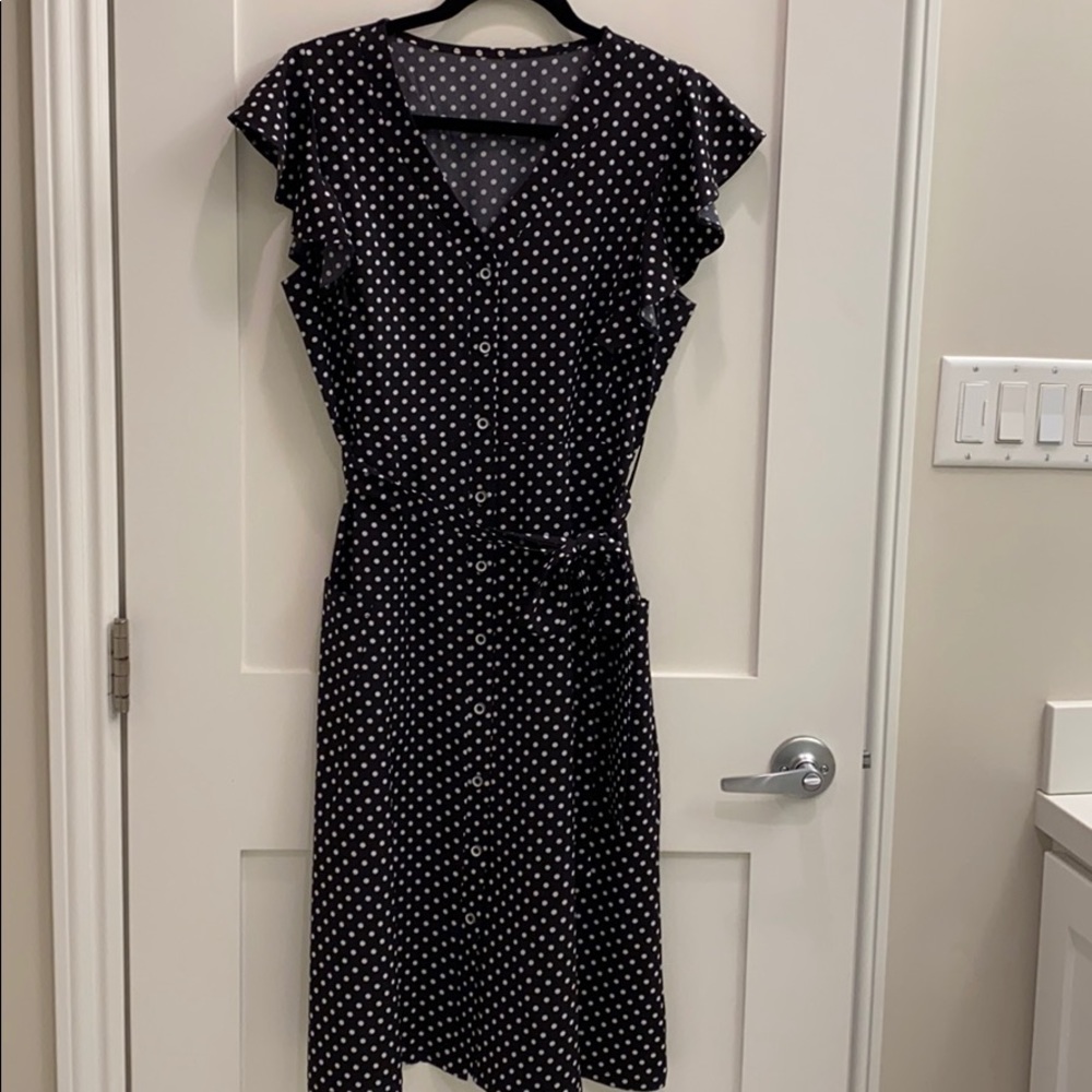 Black Button-down Dress with White Polka Dots